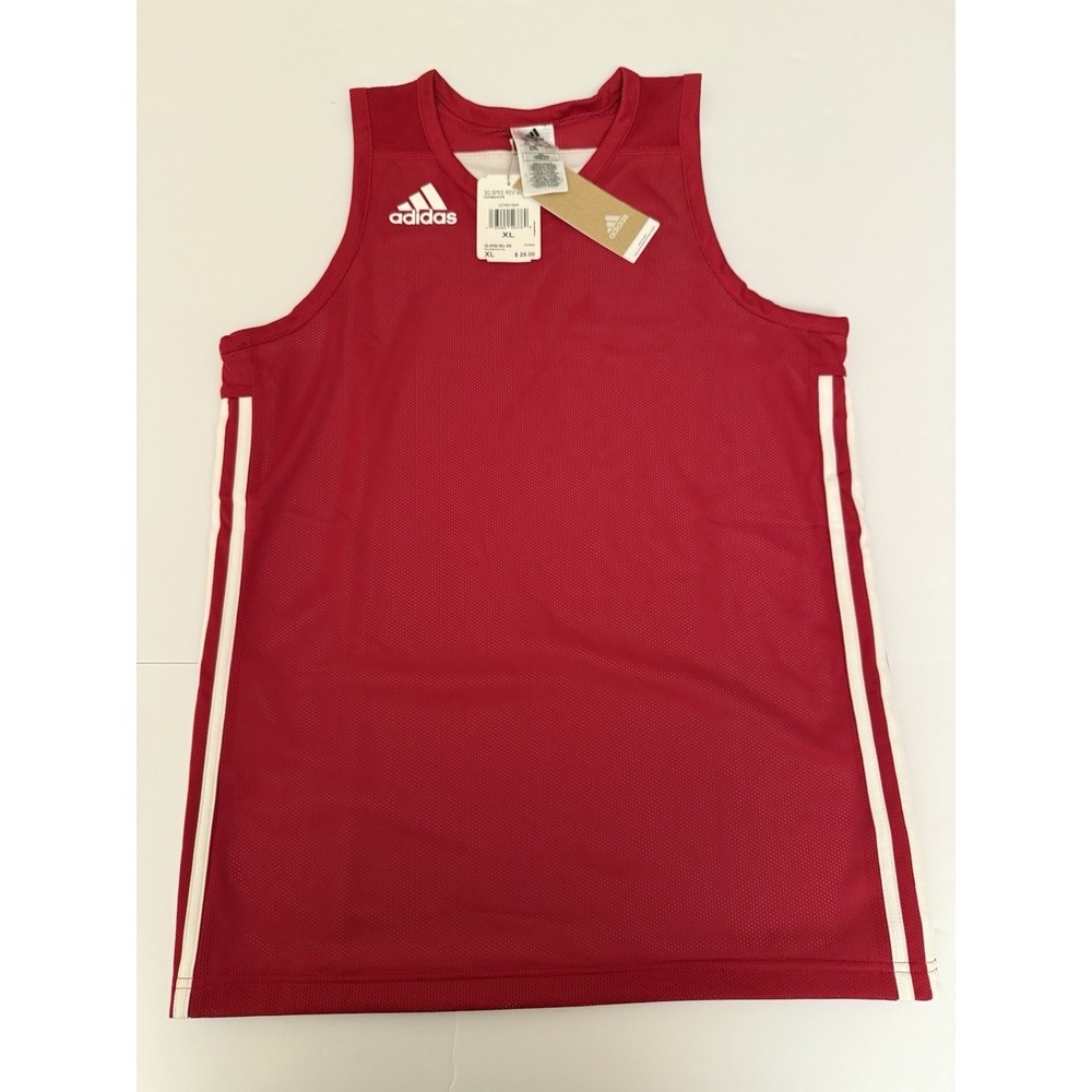 Adidas XL Boys Jersey Red White Basketball Sleeveless Mesh Stripe Kids Sport NWT